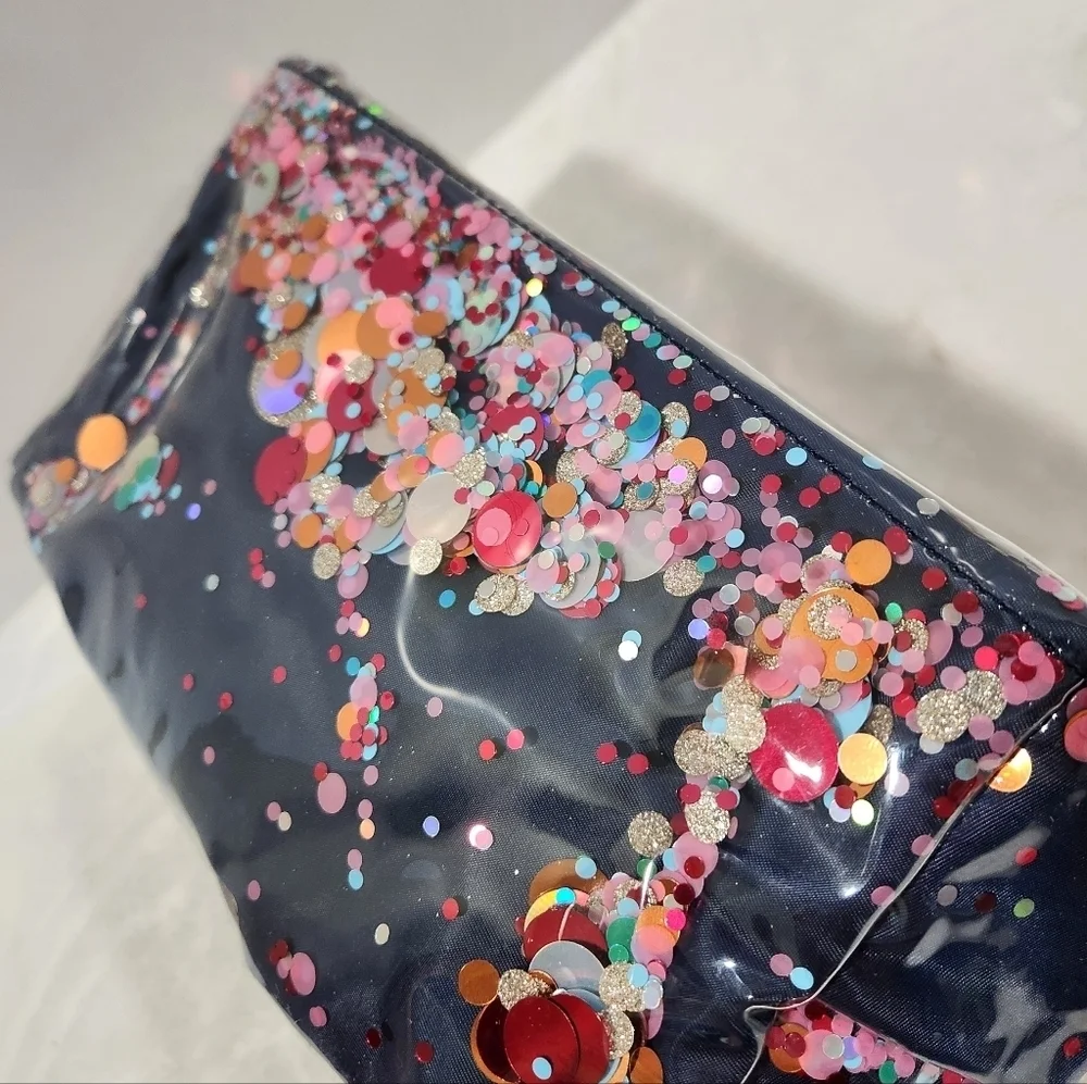 Packed Party Confetti Navy Blue Everyday Essentials Vanity Cosmetic Bag NWOT